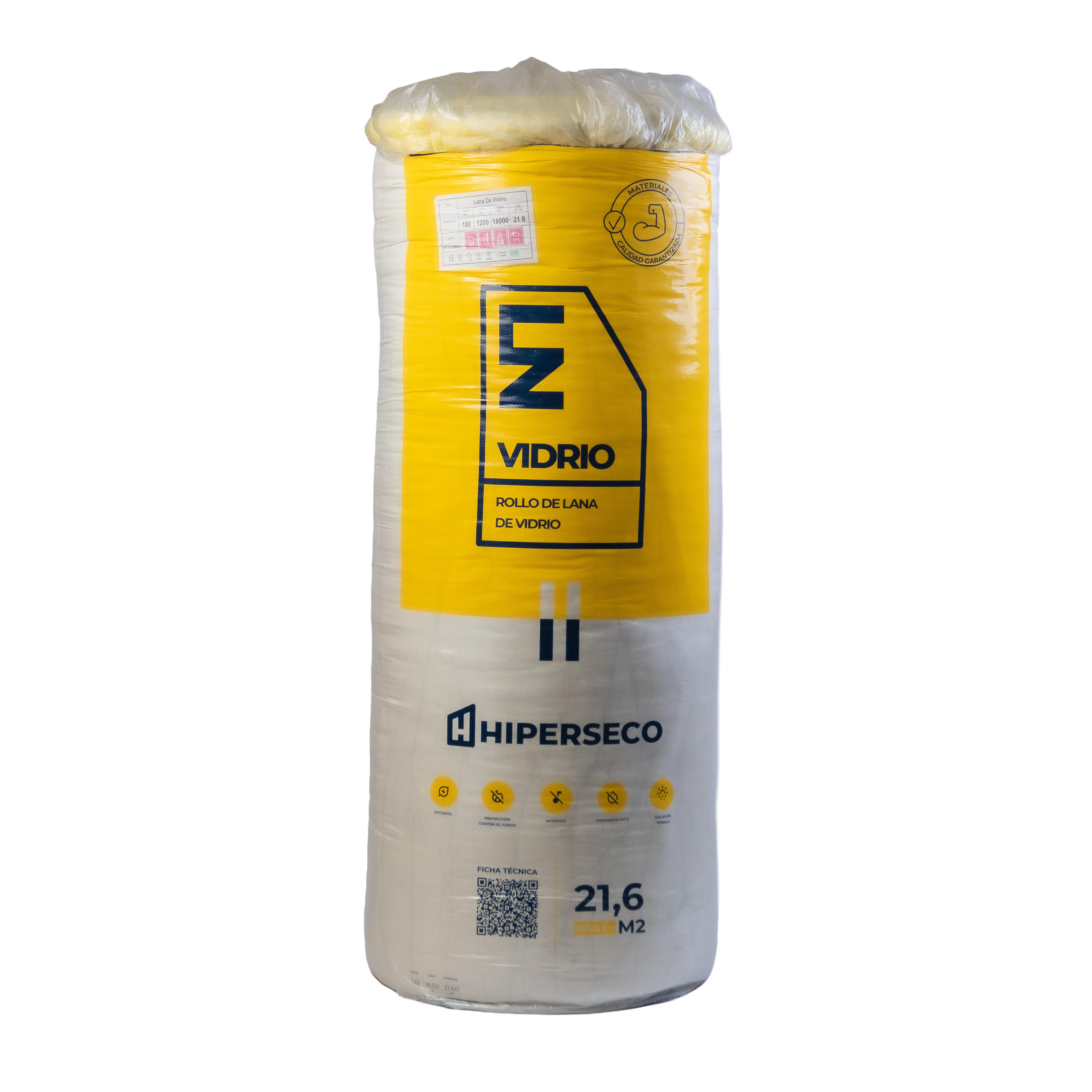 Rollo Lana de Vidrio Hiperseco Aluminio 1.2m x 18m x 100mm